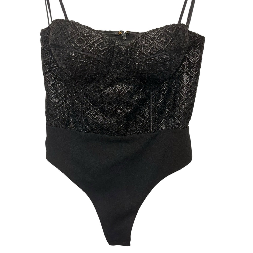 MISHA Collection Patrizia Sleeveless Bodysuit Blouse Size 2 Black Lace Revolve